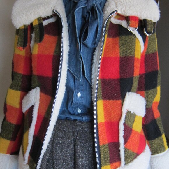 Vintage 70s LADY UTEX Retro Orange Plaid Wool Sherpa Bomber Jacket Canada - Picture 8 of 10